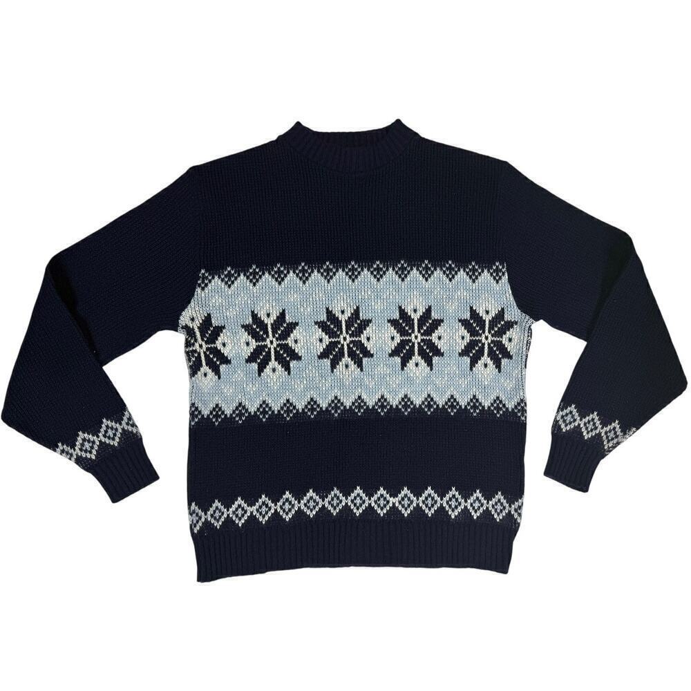 Vtg Pine State Ski Sweater Blue/White Sz L 100% Orlon Acrylic Knit 70s 80s